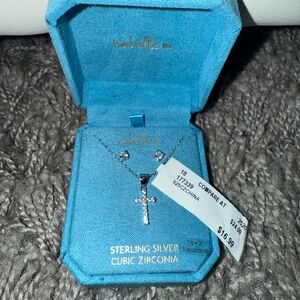 Isabella Silver Cross Necklace with Small studs